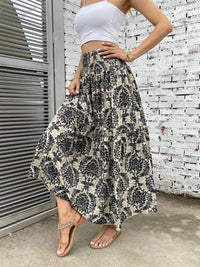 Boho Patten Skirt Women's Casual Printed Elastic Waist Maxi Skirt