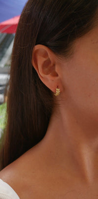 Small hoop earrings with leaf design gold, leaf huggie cz Earrings Kesley Boutique small hoop earrings with lead design in Gold Small hoop earrings for sensitive ears Kids jewelry, kids small earrings, small hoop earrings for Kids Kesley Boutique