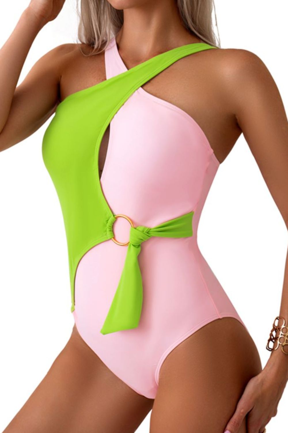 One-Piece Swimsuit Luxury Premium Nylon Fast Dry Cutout Contrast Sleeveless One-Piece Bikini Bathing suit