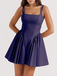 Backless Bow Detail Square Neck Mini Dress New Women's Fashion Suspender Ruffle Skirt Short dress Open Back