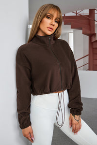 Women's Cropped Drawstring Zip Up Jacket Light Coats and  Outerwear