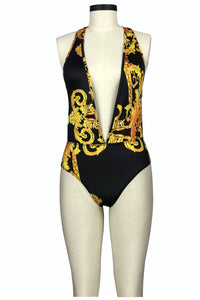 Printed Plunge One-Piece Swimsuit Plunge Neckline Low V Bikini and Cover Up Swim Set