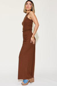 Outfit Set Ribbed Tank and Wide Leg Pants Set Petite and Plus size fashion