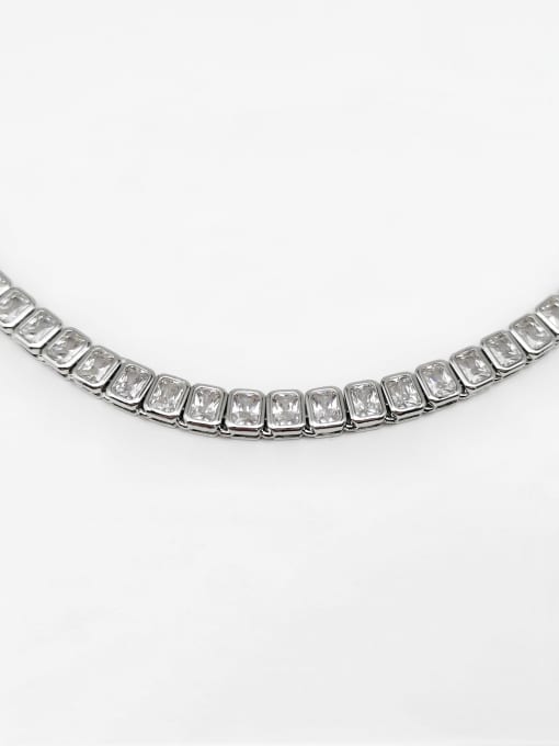 Tennis Necklace 925 Sterling Silver Bezel Emerald Cut Cubic Zirconia Simulated Diamonds Nickell Free Fine Jewelry