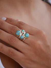 Turquoise Ring, .925 Sterling Silver Natural Turquoise Gemstone, 18K Gold Plated Orbit, Nickel Free, Luxury Ring