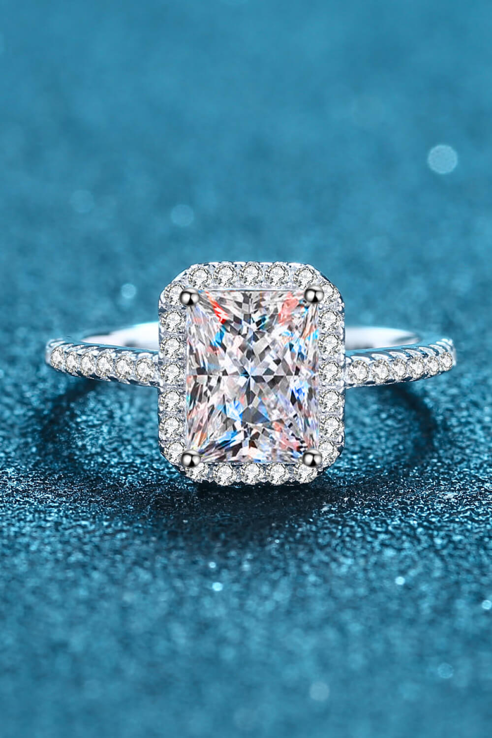 Emerald Engagement Ring 1 Carat Rectangle Moissanite Diamond Simulated Ring