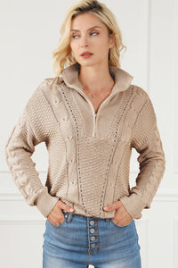 Cable-Knit Half Zip Long Sleeve Sweater