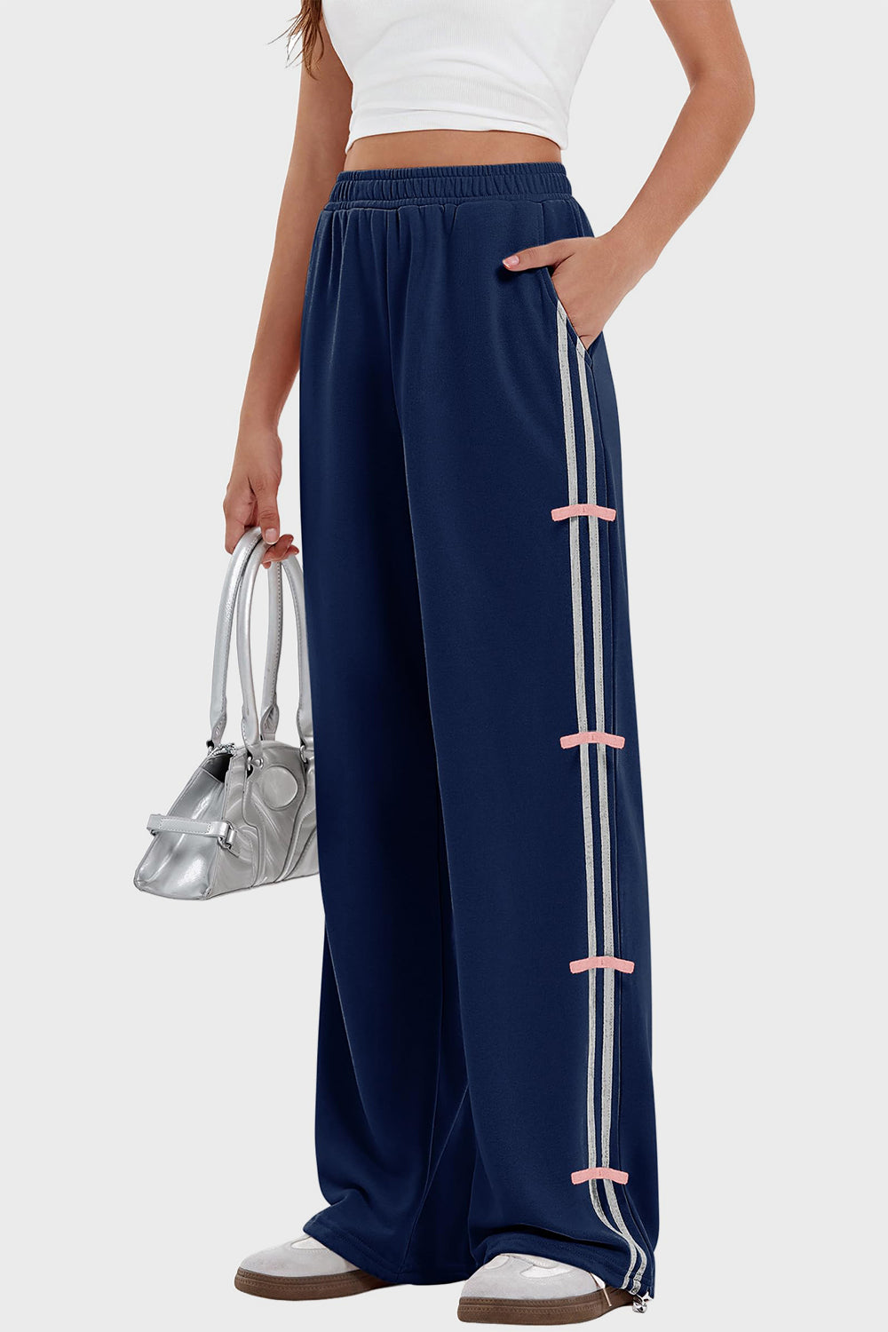 Elastic Waist Wide Leg Pants with Pockets