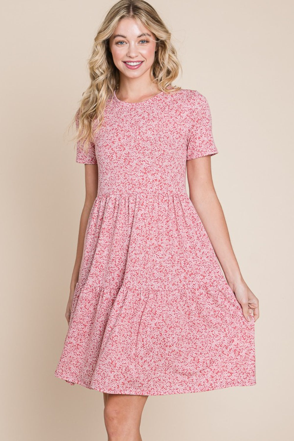 KESLEY Pink Printed Short Sleeve Mini Dress Casual Women's Clothing