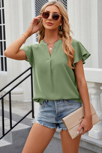 Short Sleeve Blouse Women's Fashion Notched Cap Sleeve T-Shirt