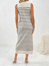 Striped Sleeveless Maxi Dress Women's Casual Round Neck Short Sleeve Midi Knit Dress