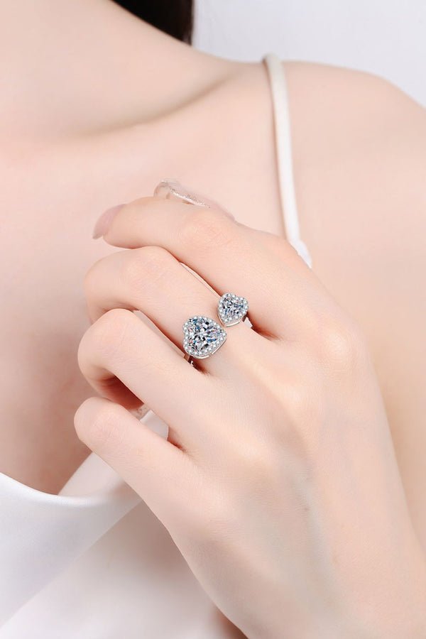 Double Heart Ring Adjustable Heart-Shape Moissanite Open center Ring Women's Fine Jewelry