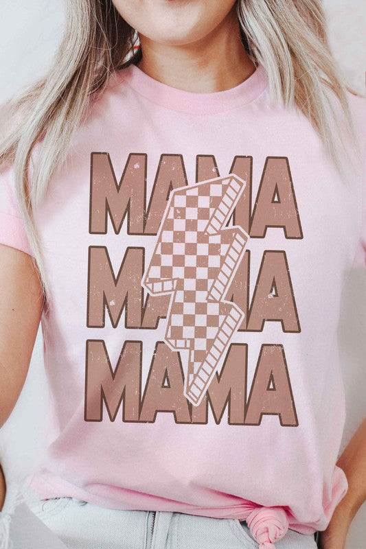 CHECKERED LIGHTNING MAMA Graphic Tee Shirt  Mothers day gifts, gift for mom Women's Fashion MOM  Shirt