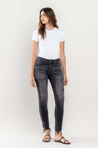 Black Raw Hem Cropped Skinny Jeans KESLEY