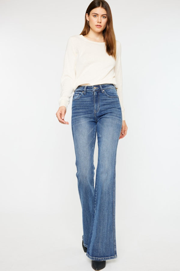 High Waist Flare Blue Jeans Cotton Luxury Premium Women's Jeans KESLEY