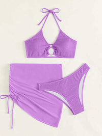 Tied Halter Neck Three-Piece Swim Set