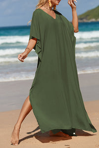 Slit V-Neck Half Sleeve Cover-Up