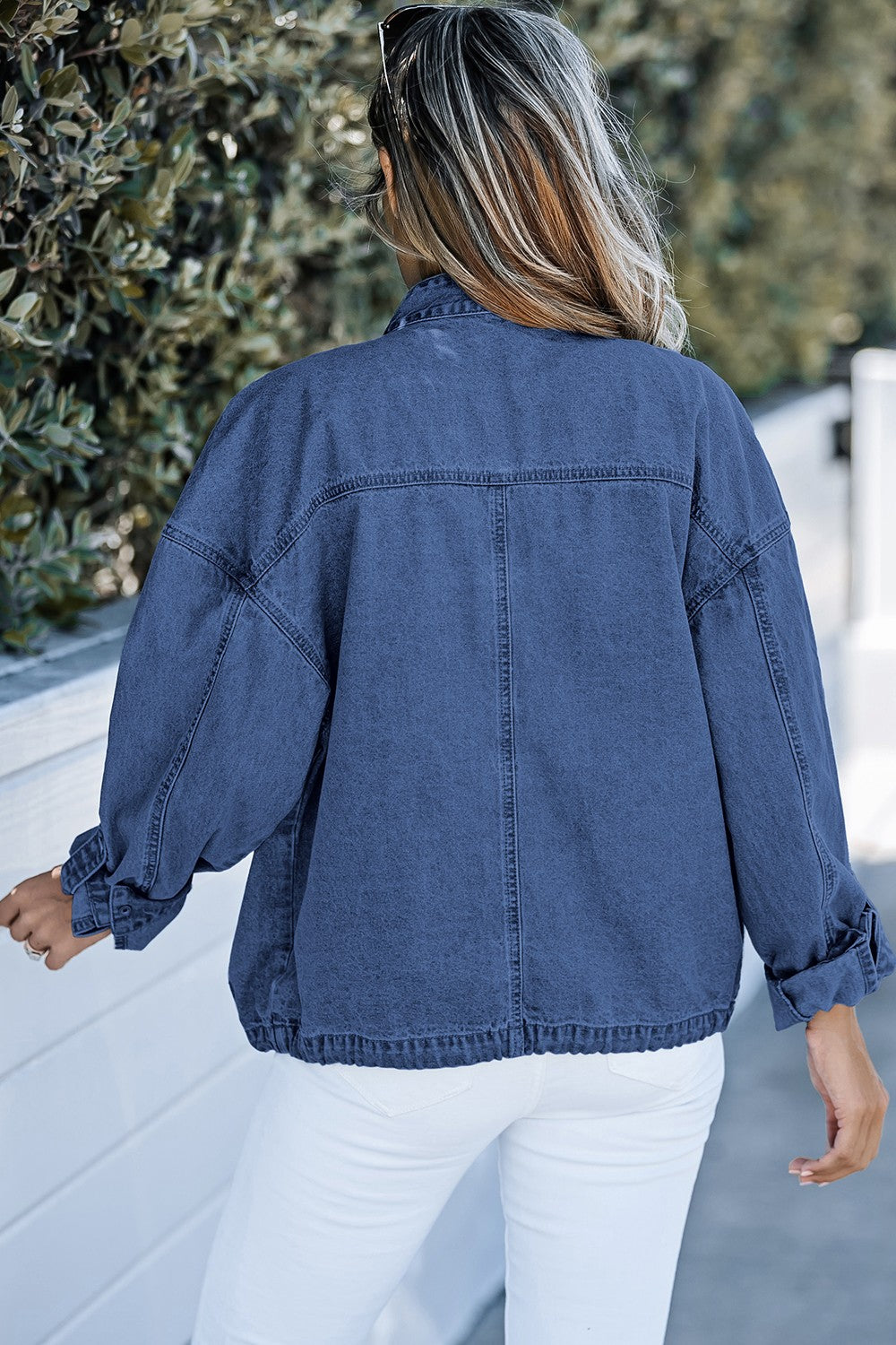 Snap Down Long Sleeve Denim Top Women's Button Down Jean Shirt