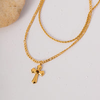 Cross Necklace 18K Gold-Plated Double Layered Cross Necklace Waterproof Hypoallergenic KESLEY