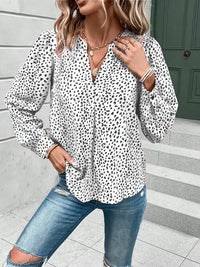 Printed Notched Long Sleeve Blouse