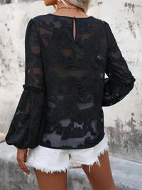 Round Neck Balloon Sleeve Blouse Lace Long Sleeve Women's Shirt