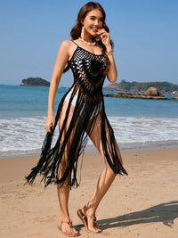 Swimsuit Cover-Up Fringe Openwork Spaghetti Strap Bikini Beach Cover-Up