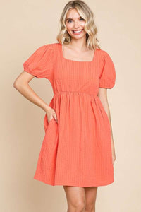 Culture Code Textured Square Neck Short Sleeve Dress
