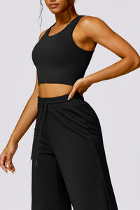 Round Neck Wide Strap Cropped Active Tank