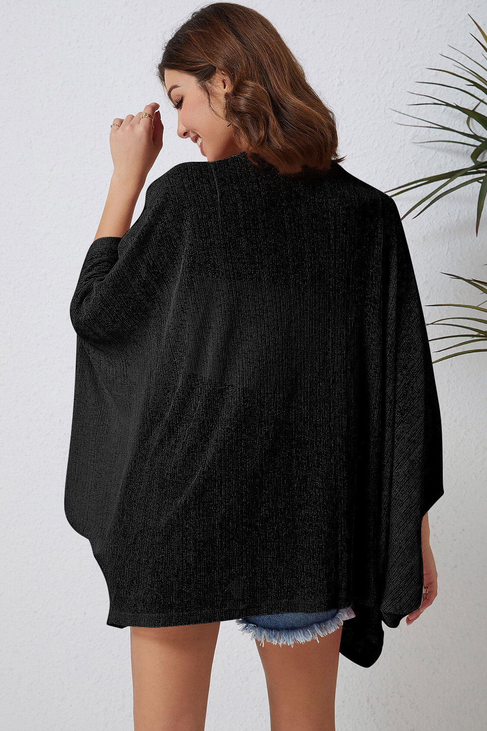 Double Take Open Front Three-Quarter Sleeve Cardigan