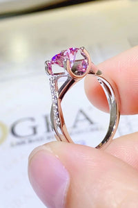 Pink Stone Ring 1 Carat Moissanite Crisscross 925 Sterling Silver Ring