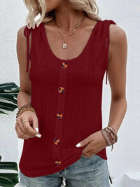 Eyelet Tie Shoulder Scoop Neck Tank