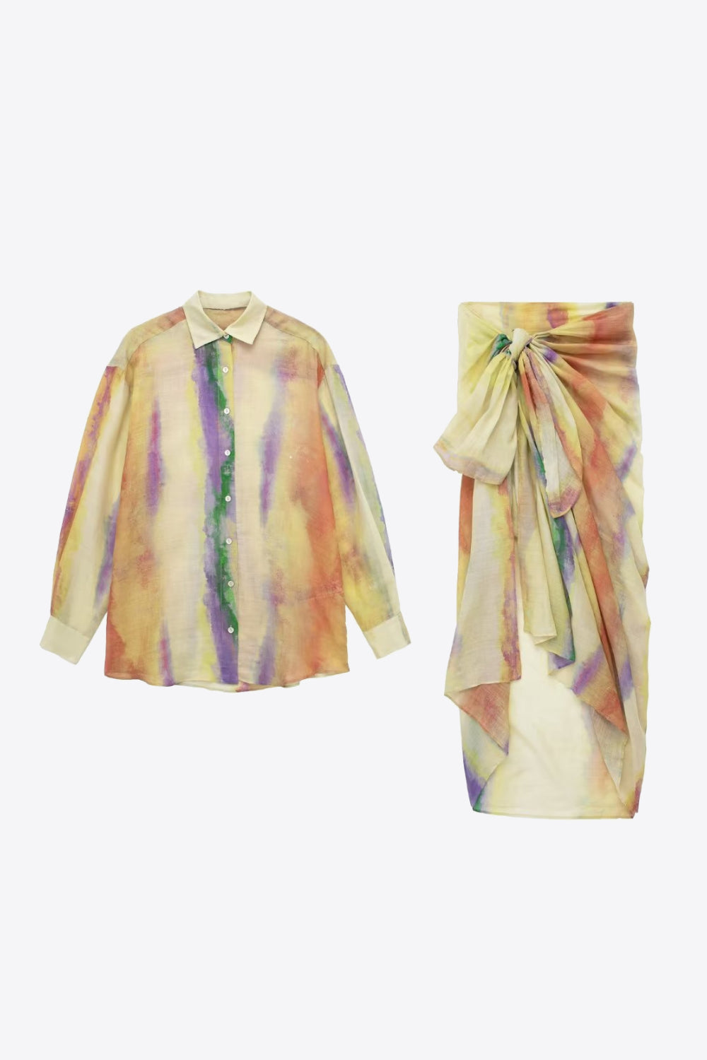 Shirt and Midi Skirt Set 100% Linen  Women's Fashion 2 Piece Outfit SetTie-Dye Premium Luxury Fashion