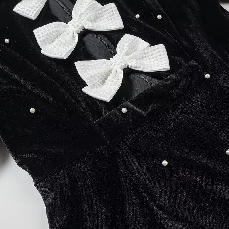 Short Sleeve Black Velvet Mini Dress