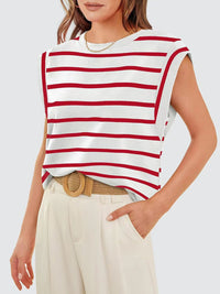 Striped Round Neck Cap Sleeve T-Shirt Women's Short Sleeve Top With Stripes KESLEY