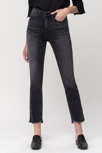 High Rise Straight Crop with Uneven Hem Details