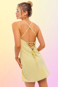 Cowl Neck Back Tie-Up Backless Mini Dress