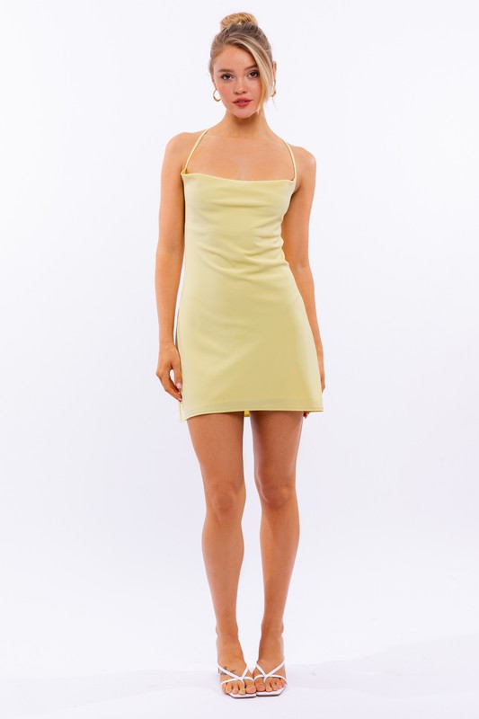 Cowl Neck Back Tie-Up Backless Mini Dress