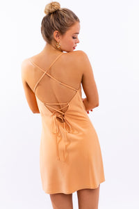 Cowl Neck Back Tie-Up Backless Mini Dress