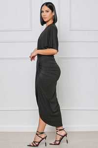 Black Deep V Neck Front Slit Long Maxi Dress Women's Clothing Causal and Formalwear