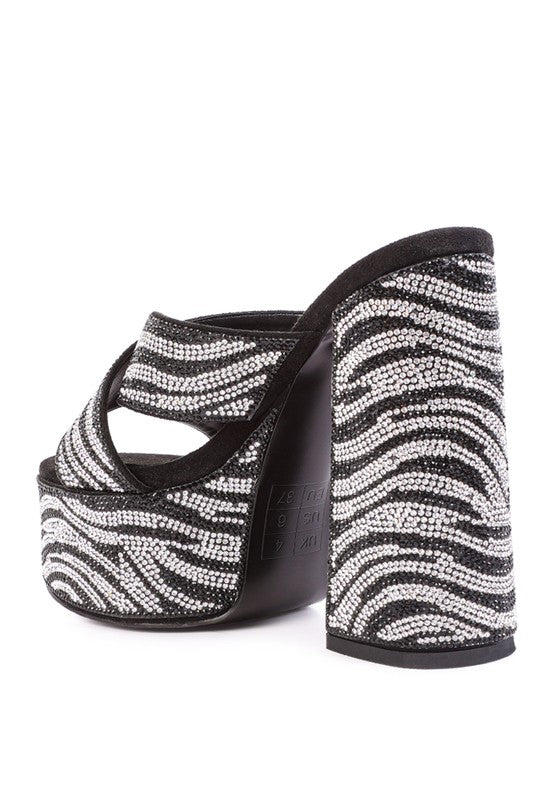 SINFUL HIGH PLATFORM PATTERNED DIAMANTE SLIDES