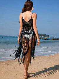 Swimsuit Cover-Up Fringe Openwork Spaghetti Strap Bikini Beach Cover-Up