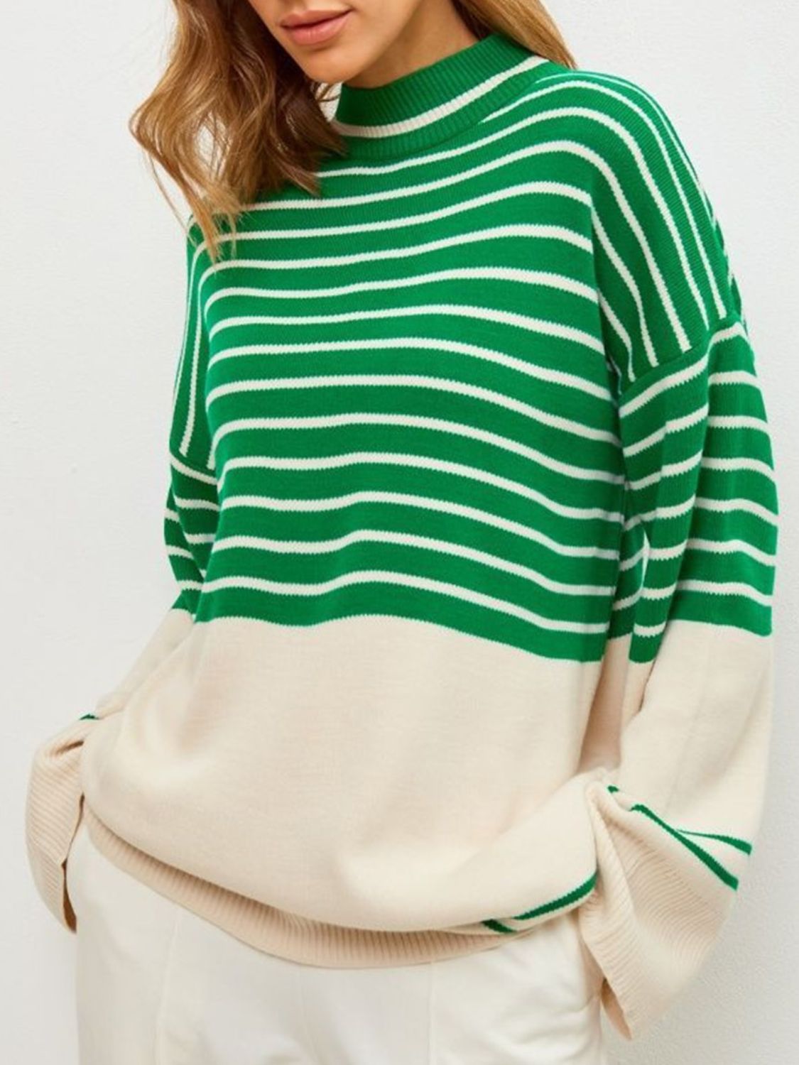 Women's Sweatshirt Warm Casual Striped Mock Neck Long Sleeve Sweater