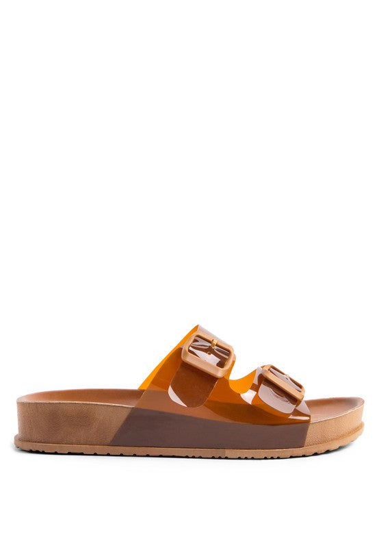 MINATA PLATFORM BUCKLED SLIDE SANDALS