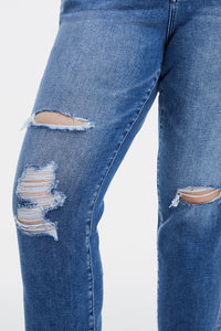 KESLEY Full Size High Waist Distressed Cat's Whiskers Straight Jeans