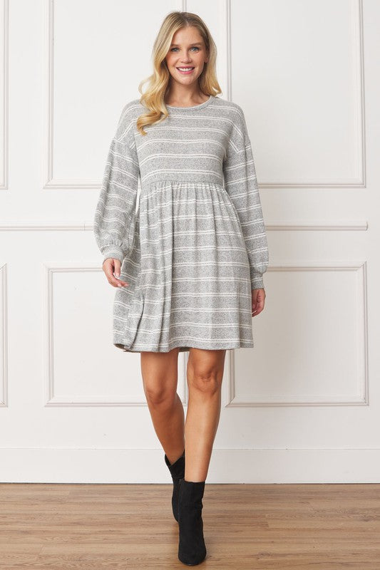 Stripe Bishop Sleeve Mini Dress