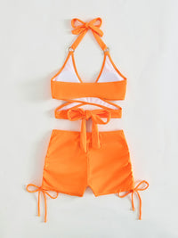 Swimsuit Two Piece Set Crisscross Tied Top and Drawstring Shorts Women's Swimwear Fashion