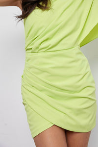 Flourenecent One Shoulder Sleeve Wrap Mini Dress Casual Dresses KESLEY