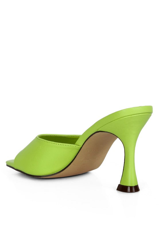 Zeebra Print Heels Green Slip On Kitten Heels Women’s Open Toe Shoes
