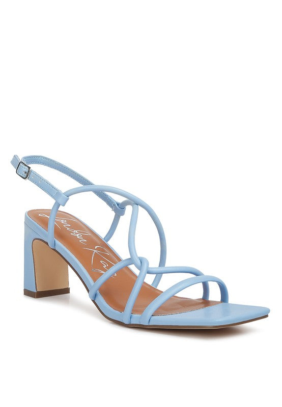 Baby Blue Knotted Strappy Square Heeled Sandals