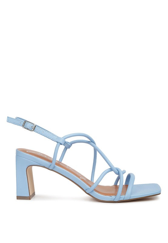 Baby Blue Knotted Strappy Square Heeled Sandals